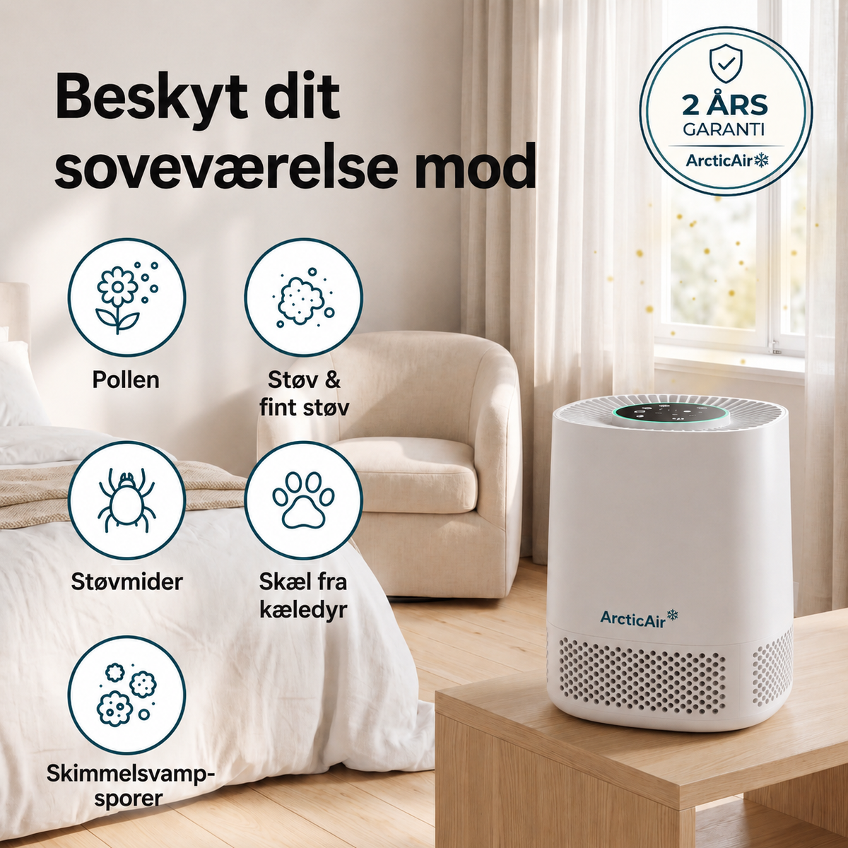 ArcticAir™ - Luftrenser til soveværelset designet til personer med pollenallergi